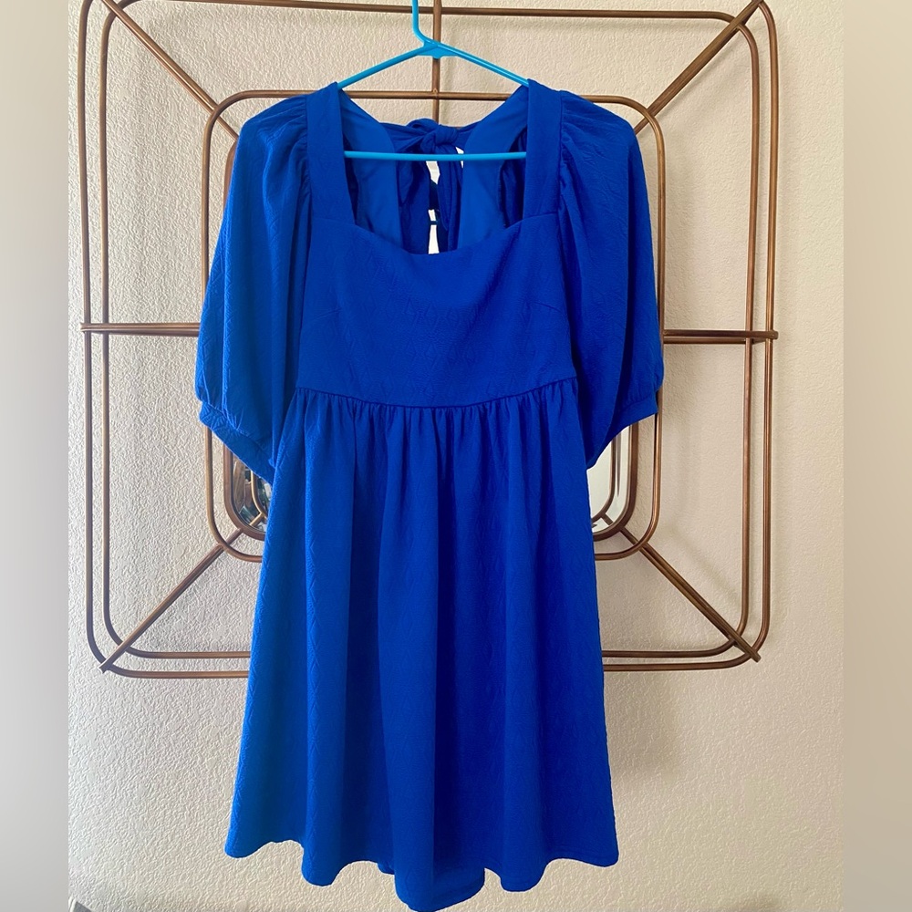 Vibrant Blue Dress with Square Neckline